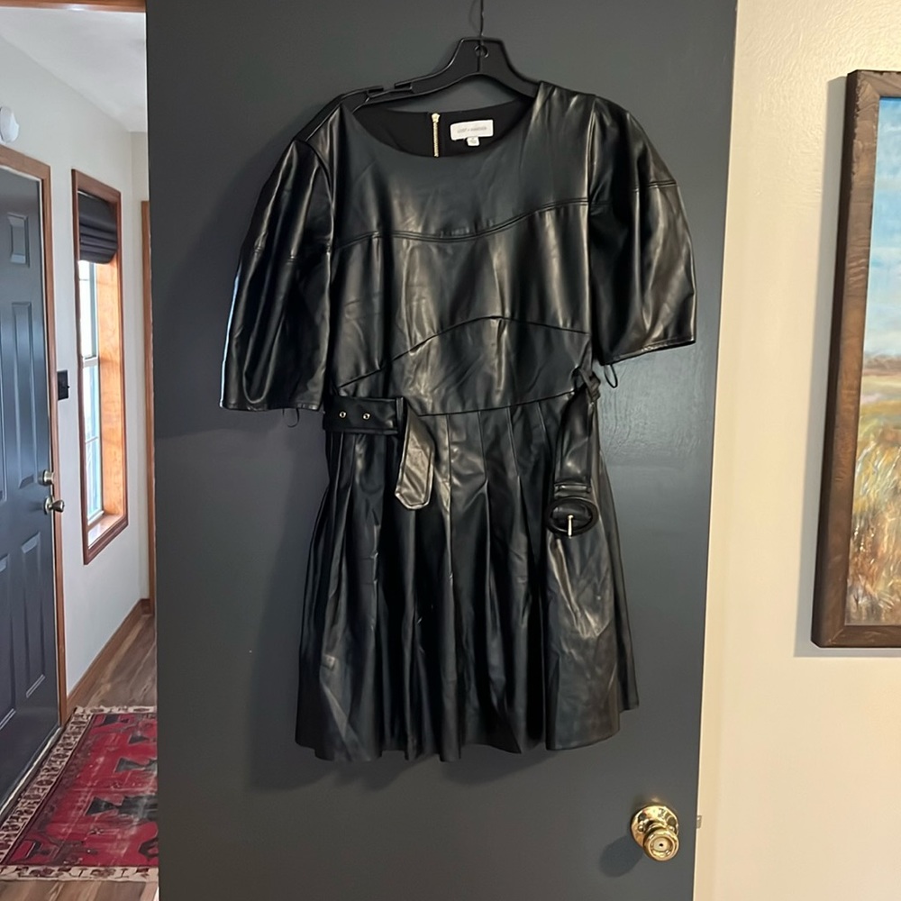 Lost + wander black pleather belted dress size M